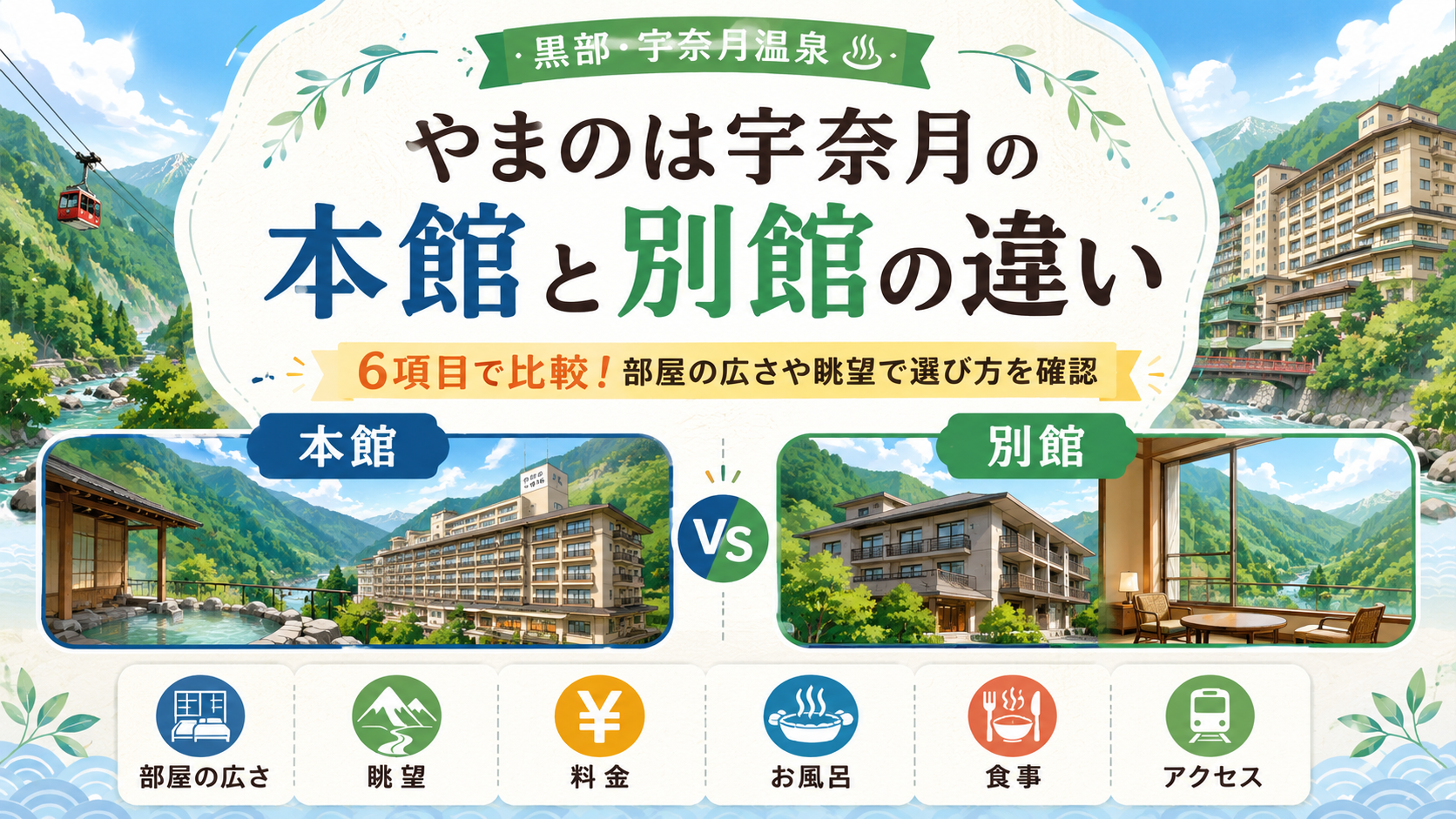 やまのは宇奈月の本館と別館の違いを6項目で比較！
